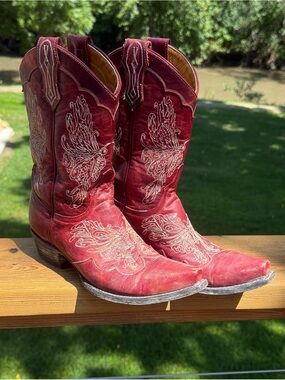 Old Gringo Red Embroidered Leather Cowboy Boots